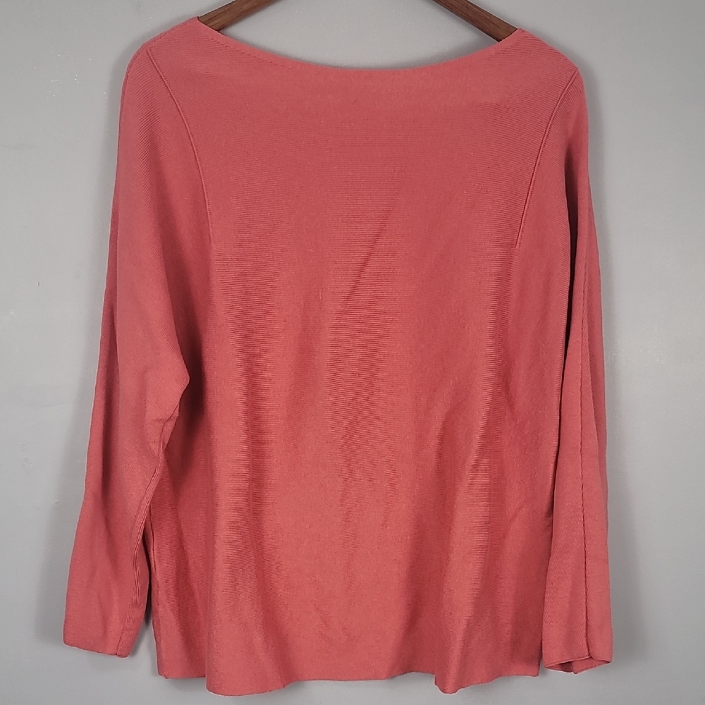 J. Jill Scoop Boat Neck Relaxed Peach Orange 3/4 Sleeve Ribbed Sweater